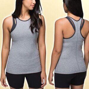 LULULEMON Inspiration Tank Sz 4 Heathered Slate / Deep Coal